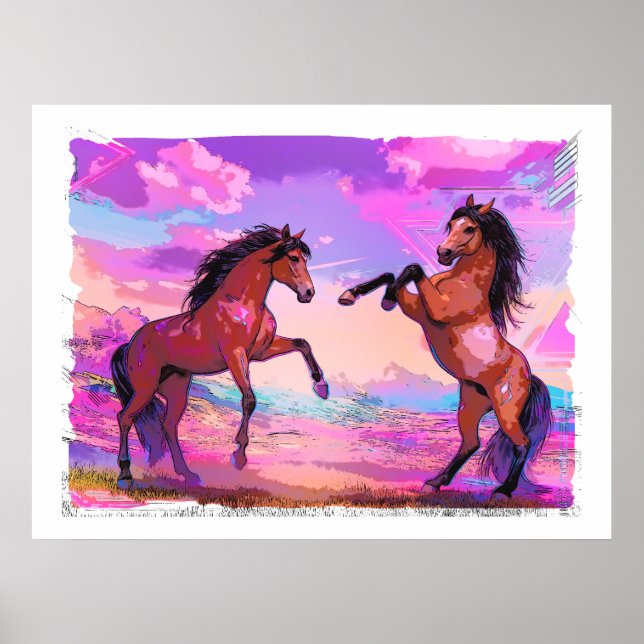 Póster Playful Hello - Two Stallions Greeting Each Other (Frente)