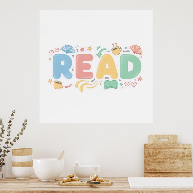 Póster Playful Pastel Bubble "READ" Sticker Style (Cocina)