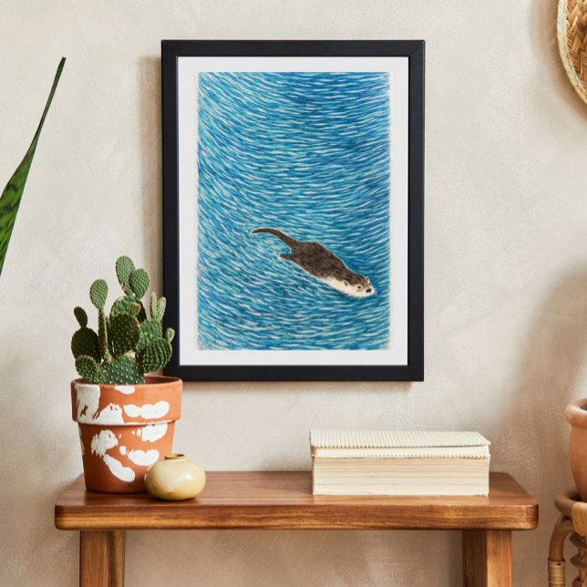 Póster Playful River Otter Swimming in Blue Water (Subido por el creador)