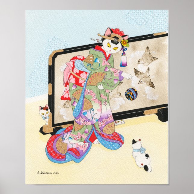 Póster Playing With Cats Ukiyoe Print Moussart (Frente)