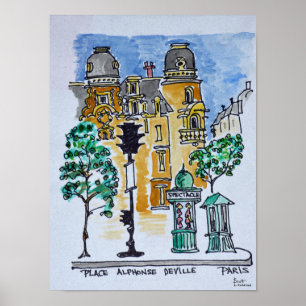 Póster Plaza Alphonse Deville París, Francia