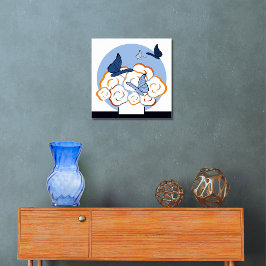 Póster Plaza Azul y Naranja de Bouquet y mariposas