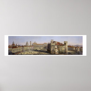 Póster Plaza Castello, Turín, grabada por F. Citterio (c