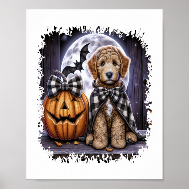Póster Plaza de Halloween del perro Labradoodle (Frente)