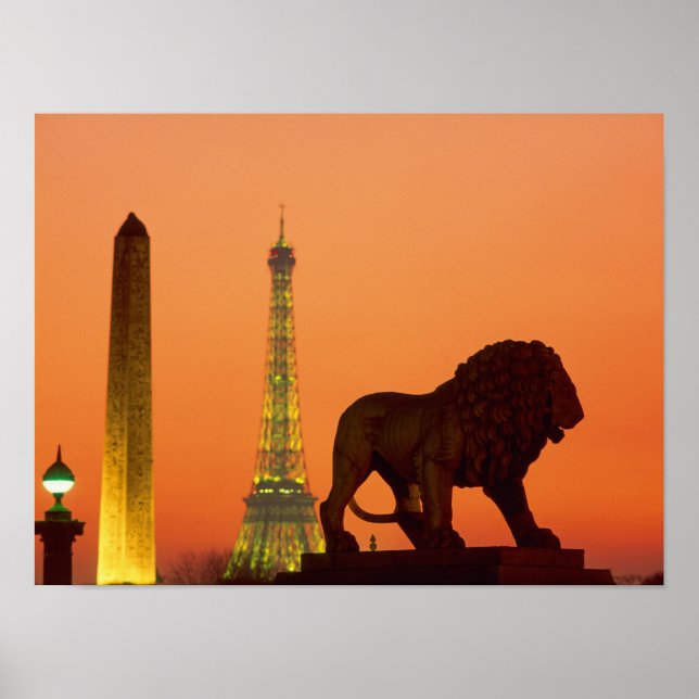 Póster Plaza de la Concordia; Torre Eiffel; Obelisco; (Frente)