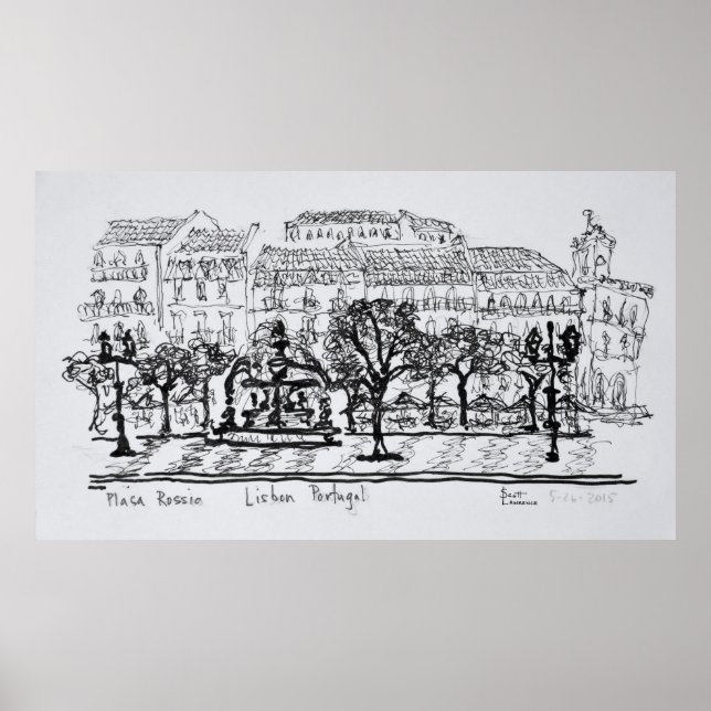 Póster Plaza de Placa Rossio | Lisboa, Portugal (Frente)