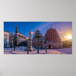 Póster Plaza del ayuntamiento de Riga en invierno