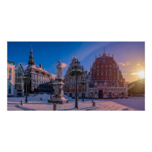 Póster Plaza del ayuntamiento de Riga en invierno