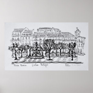 Póster Plaza del Ayuntamiento Placa Rossio   Lisboa, Port