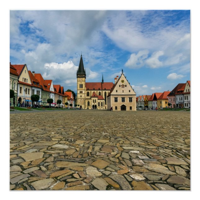 Póster Plaza del casco antiguo en Bardejov, Eslovaquia (Anverso)