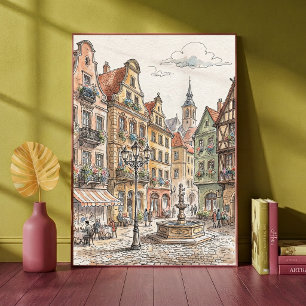 Póster Plaza del casco antiguo europeo Arquitectura de ac