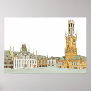 Póster Plaza del Mercado. Brujas Bélgica