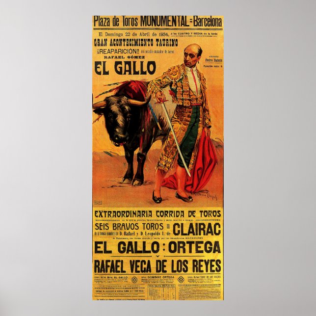 Póster Plaza del toros, torero, Barcelona, cosecha (Frente)