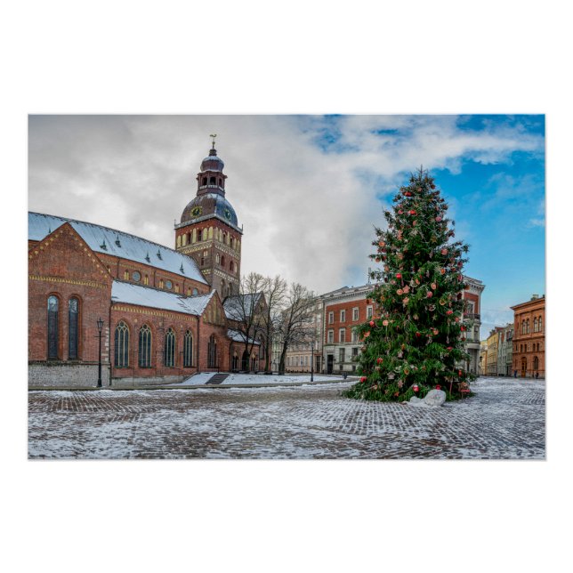 Póster Plaza Dome con árbol de Navidad en Riga (Anverso)