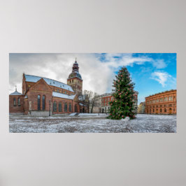 Póster Plaza Dome con árbol de Navidad en Riga