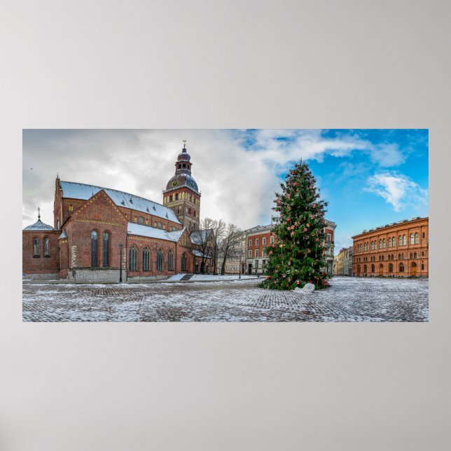 Póster Plaza Dome con árbol de Navidad en Riga (Frente)