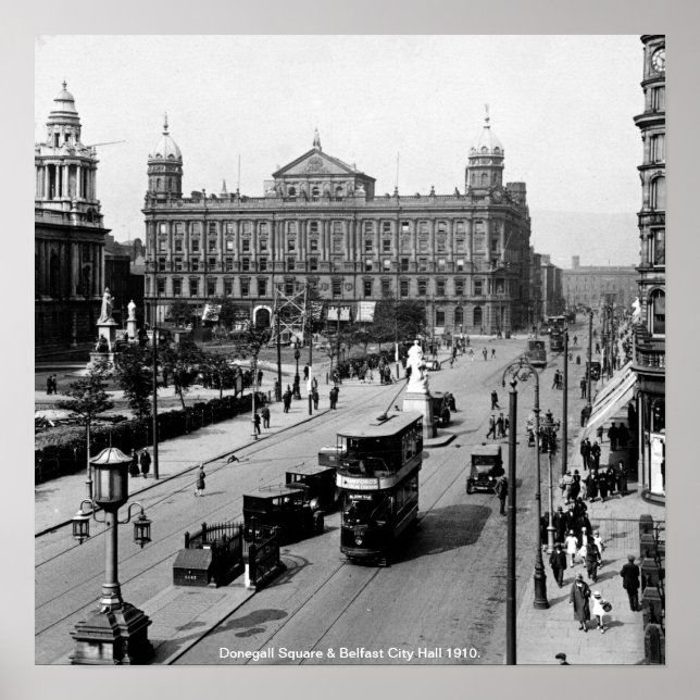 Póster Plaza Donegall, Ayuntamiento de Belfast 1910 N. Ir (Frente)