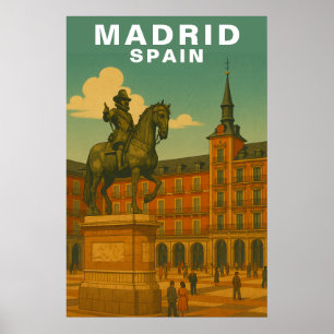 Póster Plaza histórica de la ciudad retro Madrid, España