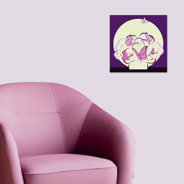 Póster Plaza mágica morada rosada de Bouquet y mariposas (Magical Pink Purple Bouquet & Butterflies Square Poster)