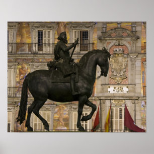 Póster Plaza Mayor with statue of Filipe III, Madrid,