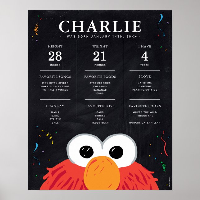 Póster Plaza Sésamo - Elmo | 1.ᵉʳ hito de cumpleaños (Frente)