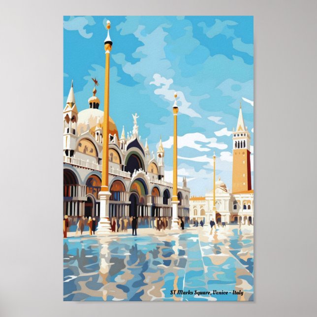 Póster Plaza St Marks Venecia Italia Viaje de época (Frente)