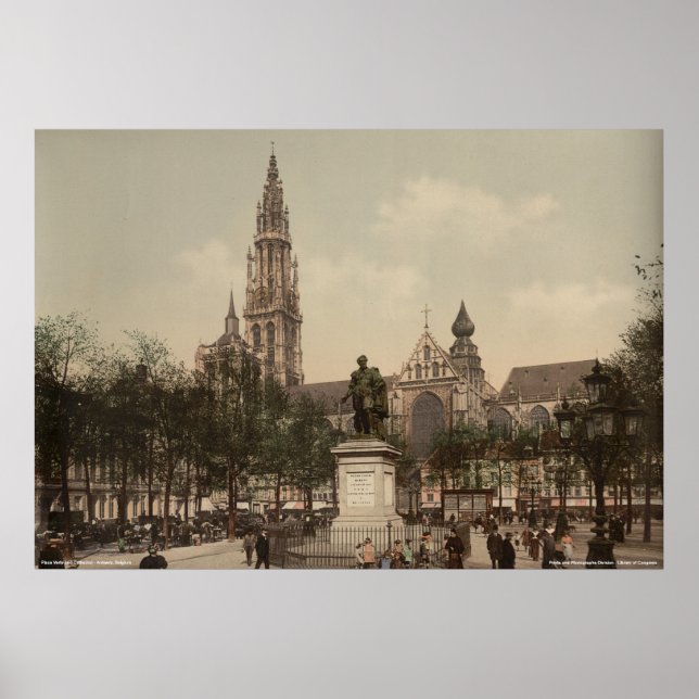 Póster Plaza Verte y Catedral, Amberes, Bélgica (Frente)