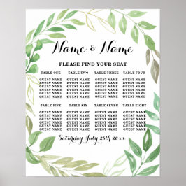 Póster Plazas de mesa de hojas de follaje verde 8 Plazas