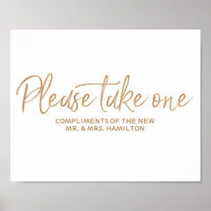 Póster Please take one 8x10 Rose Gold Wedding Favors Sign