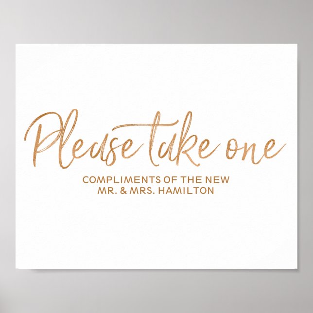 Póster Please take one 8x10 Rose Gold Wedding Favors Sign (Frente)