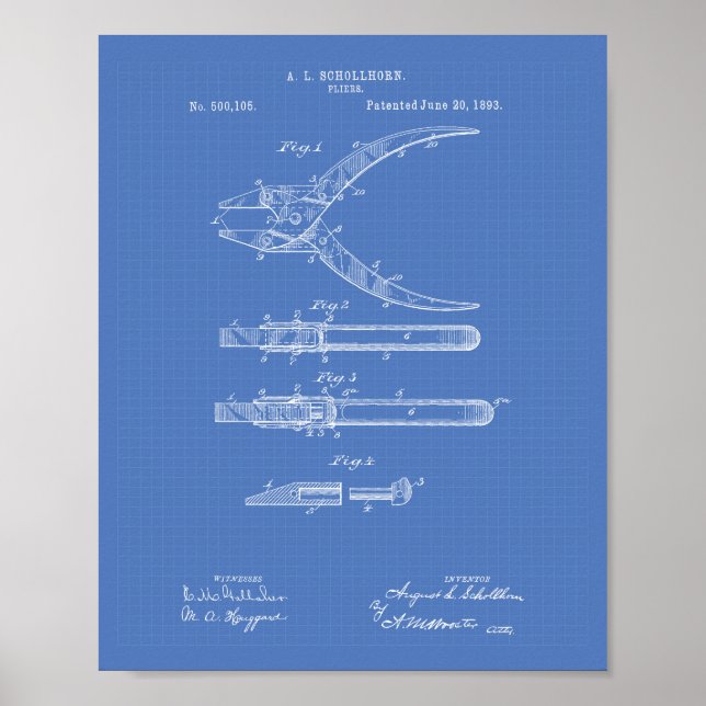 Póster Pliers 1893 Patent Art Blueprint (Frente)