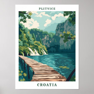 Póster Plitvice Croacia Elegante Viaje Art Vintage