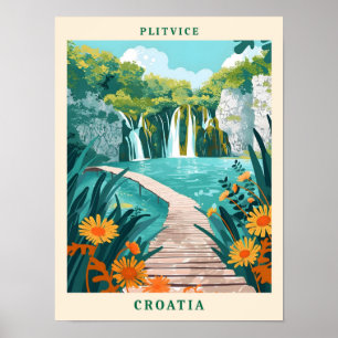 Póster Plitvice Croacia Elegante Viaje Art Vintage