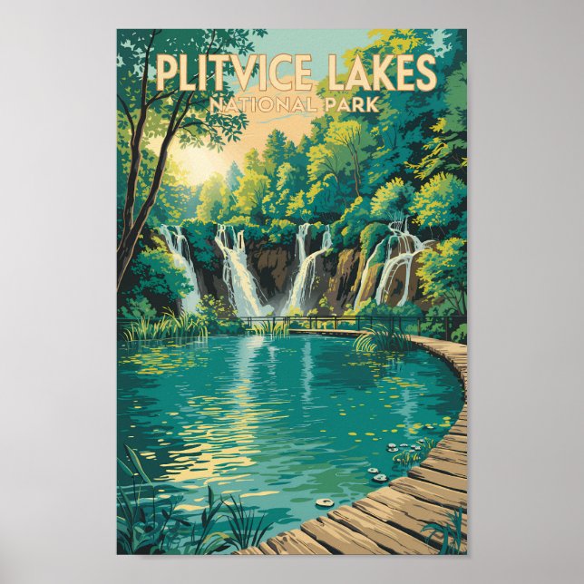 Póster Plitvice Lakes National Park Illustration Travel (Frente)