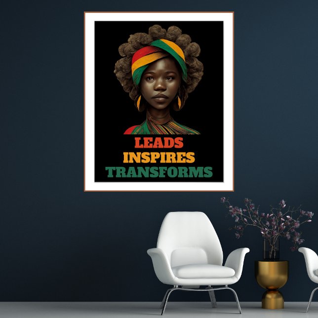 Póster Plomo, inspira, transforma el mes de la historia n (Leads, Inspires, Transforms Black History Month Poster)
