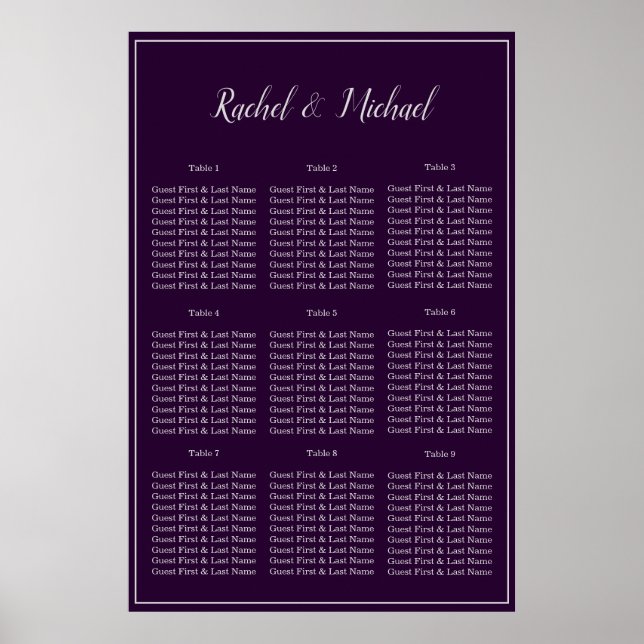 Póster Plum and Silver Lovely Grace Wedding Seating Chart (Frente)