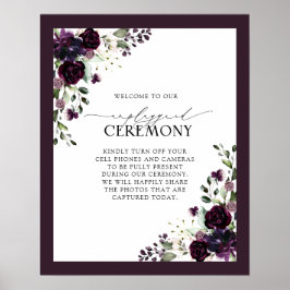 Póster Plum Purple Mauve Floral acuarela sin enchufar