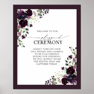 Póster Plum Purple Mauve Floral acuarela sin enchufar