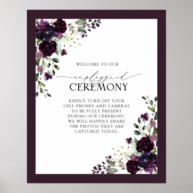 Póster Plum Purple Mauve Floral acuarela sin enchufar (Frente)