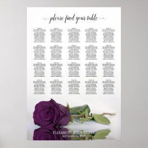Póster Plum Purple Rose 20 Table Wedding Seating Chart
