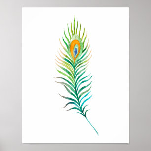 Póster Pluma de pavo real acuarela verde