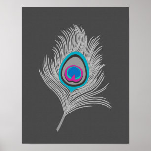 Póster Pluma de pavo real gris y gris plateado en gráfico