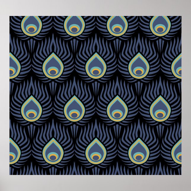 Póster Pluma de pavo real: Patrón elegante. (Frente)