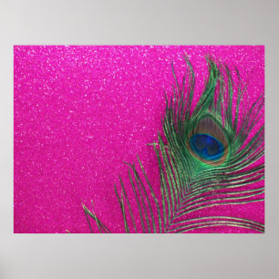 Póster Pluma de pavo real rosado Purpurinoso