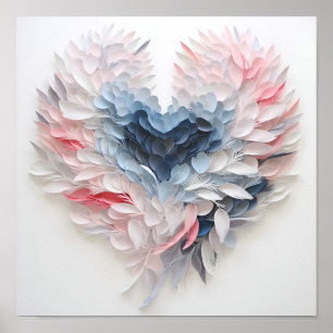 Póster Pluma de plumas colorida en forma de corazón