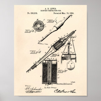 Póster Pluma Eléctrica 1894 Patent Art Old Peper