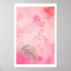 Póster Pluma Rosa y Pavo Real
