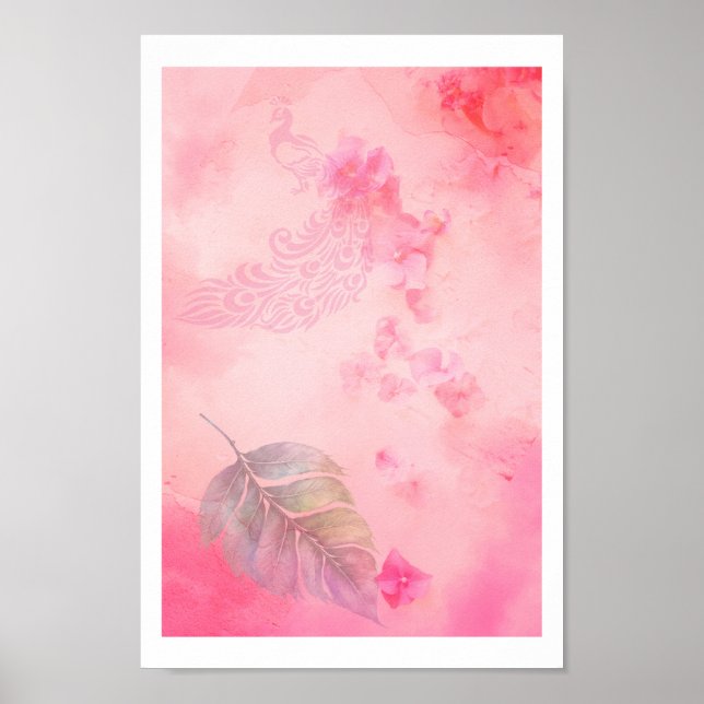Póster Pluma Rosa y Pavo Real (Frente)
