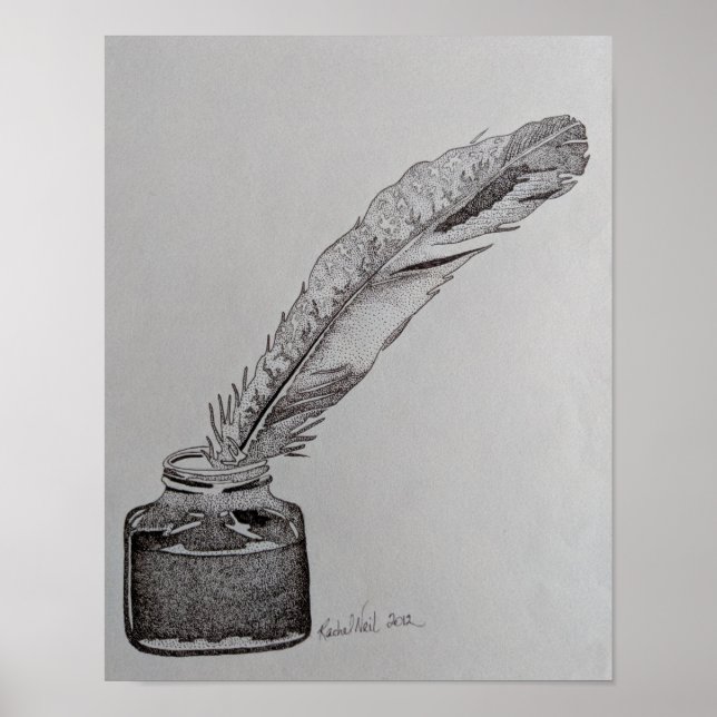 Póster Pluma y tinta, Pluma y tinta, pluma de pluma boda (Frente)