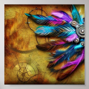 Póster Plumas boho steampunk